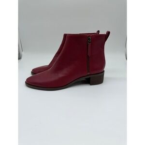 Copper Key Red Leather Ankle Boots Side Zip Block Heel Almond Toe Womens 7.5M